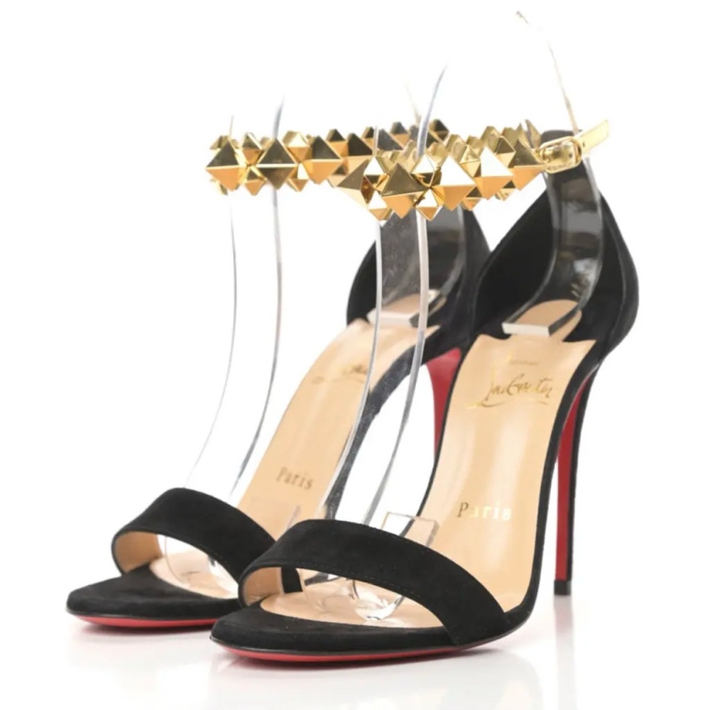 Christian Louboutin Planetava Black Suede Studded Sandals  100mm heel